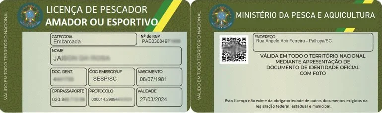 Modelo da Licença de Pescador Amador ou Esportivo